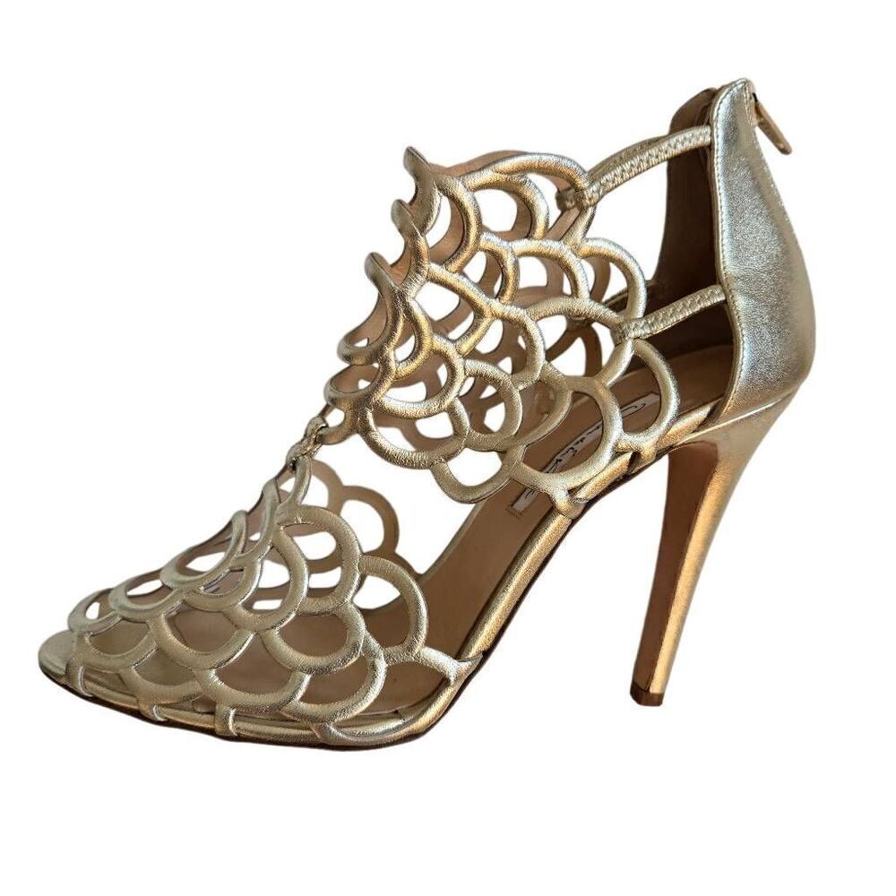 OscarβDe La Renta Womens Gladia Metallic Leather Cutout Heeled Bootie SandalsβGo